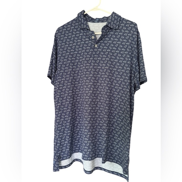 Draddy Sport Polo Golf Shirt. Men’s Large. Blue White Shark Pattern. Lightweight - Picture 1 of 5